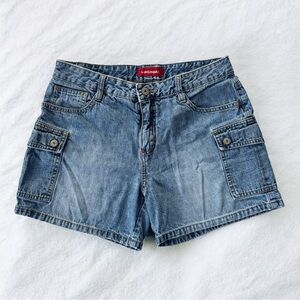 Y2K Vintage Cargo Jean Shorts Unionbay Womens Size 6 (Tag 7) Blue Mid-Rise Denim